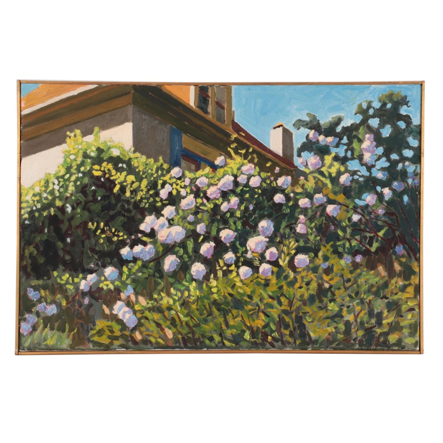 Stephen Hankin Oil Painting "White Climbing Roses on the Back Fence," 2003