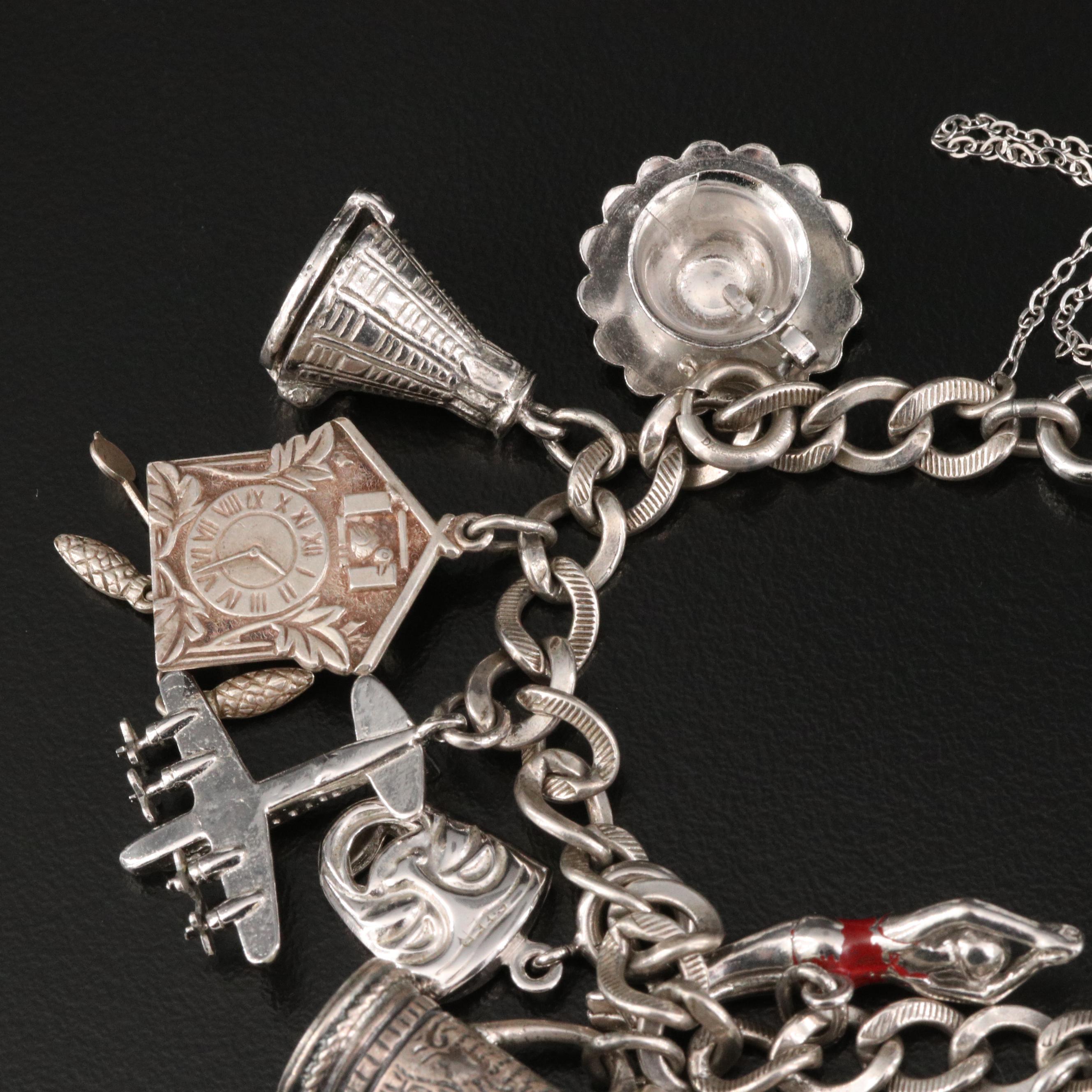 Vintage Danecraft Sterling Charm Bracelet with Assorted Glass and Enamel Charms