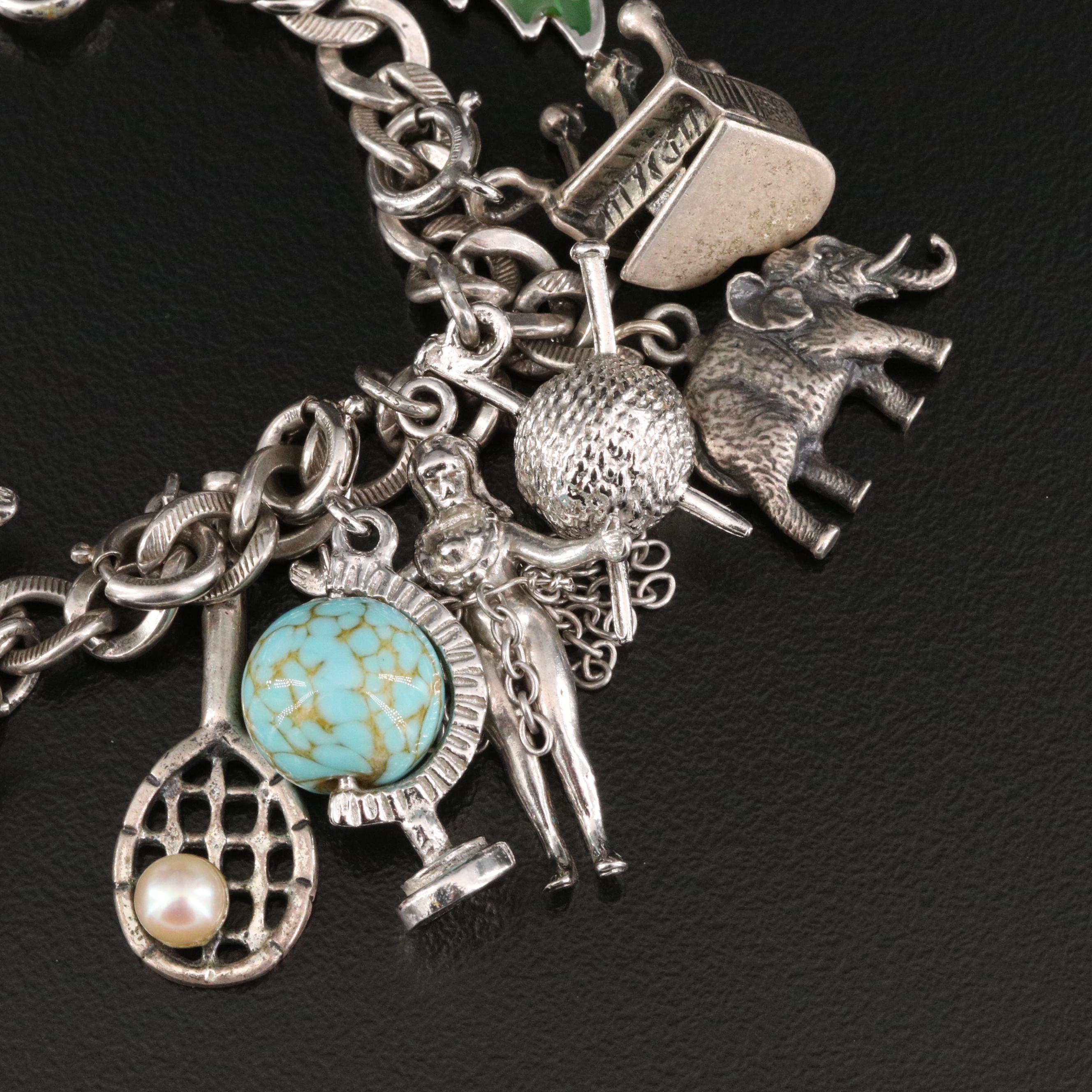 Vintage Danecraft Sterling Charm Bracelet with Assorted Glass and Enamel Charms