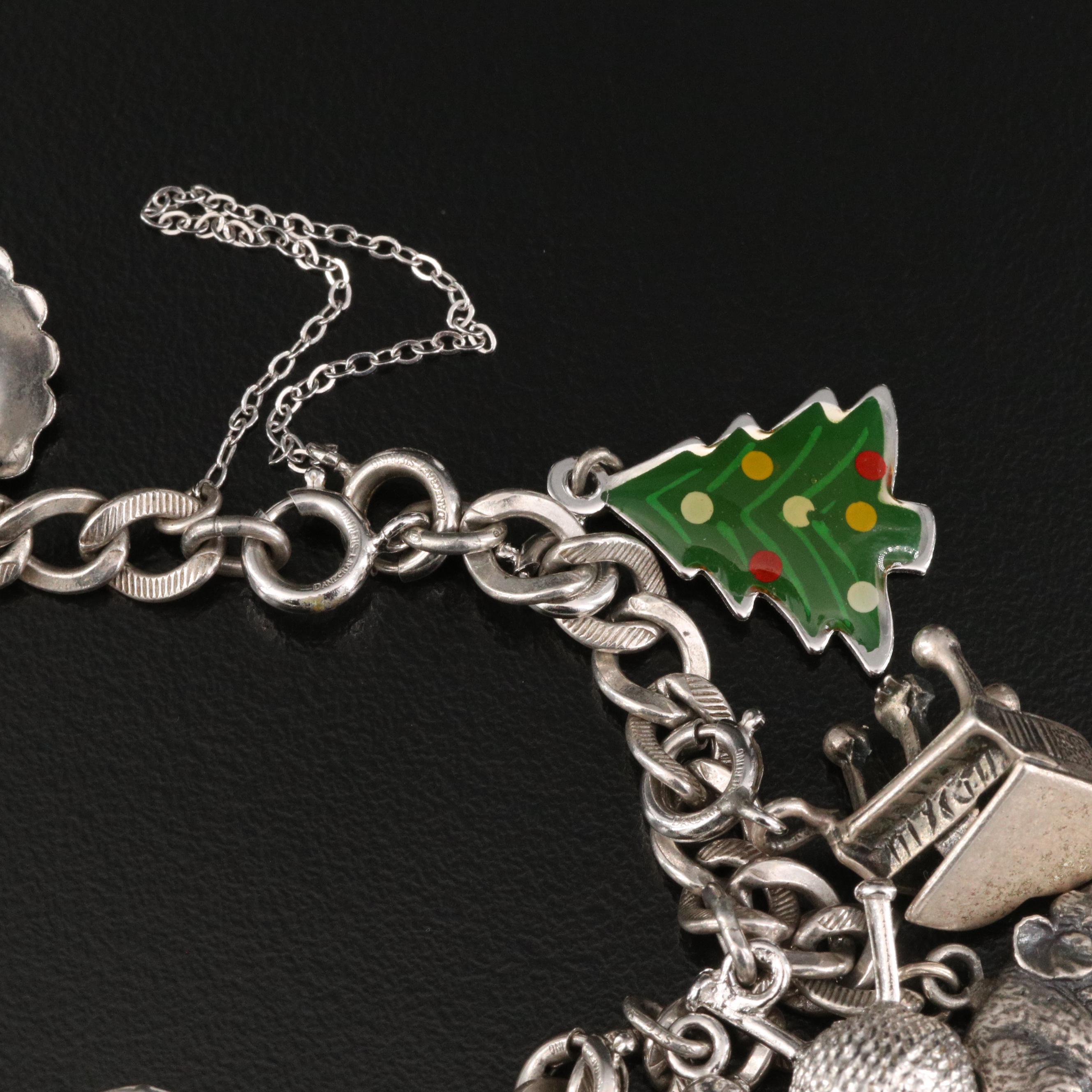 Vintage Danecraft Sterling Charm Bracelet with Assorted Glass and Enamel Charms