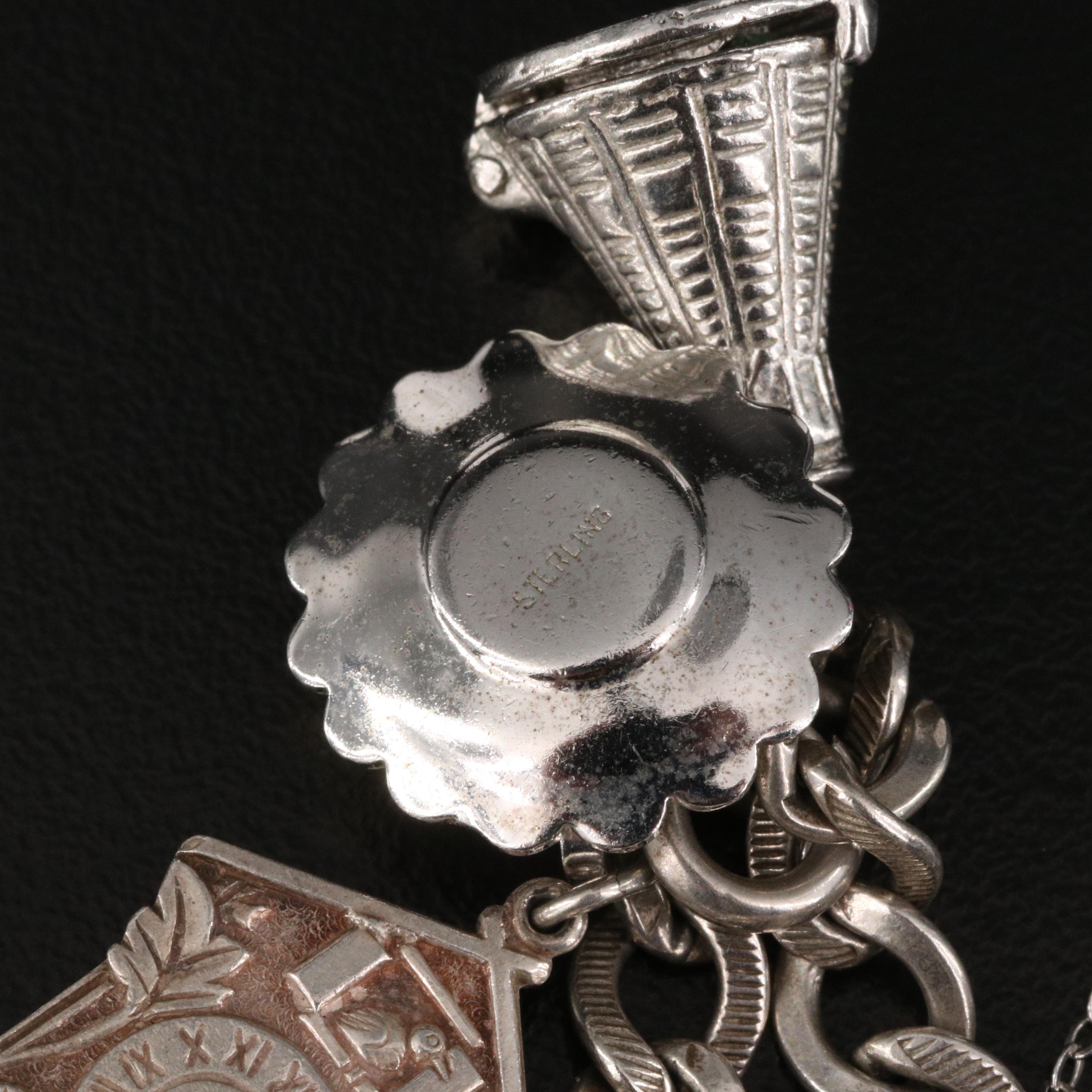 Vintage Danecraft Sterling Charm Bracelet with Assorted Glass and Enamel Charms