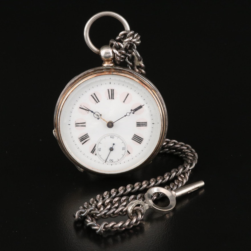 800 Silver Antique Swiss Key Wind & Set Pocket Watch