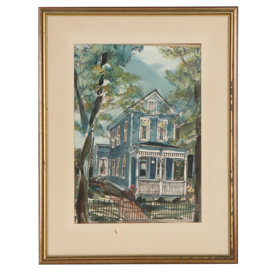 Watercolor Painting of House, Mid-Late 20th Century