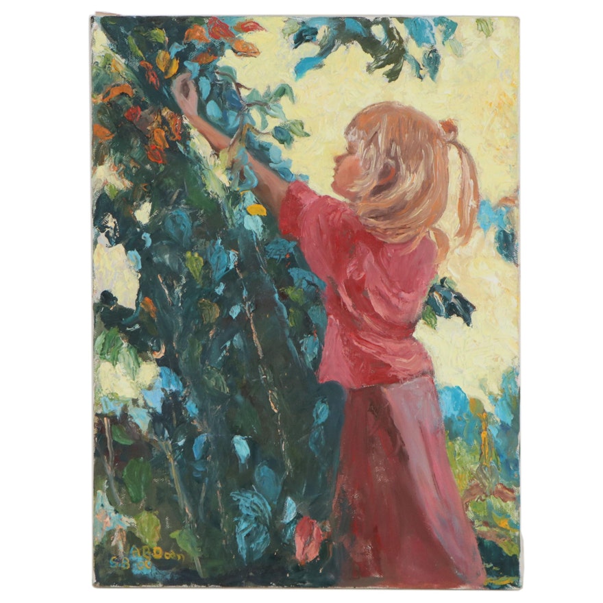 Oil Painting After Scott Burdick "The Apple Orchard," Late 20th Century