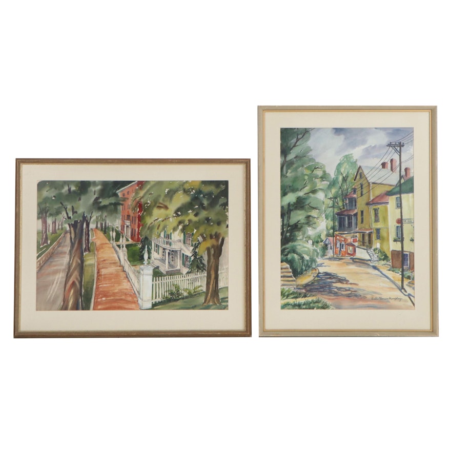 Watercolor and Casein Paintings of Street Views, Late 20th Century
