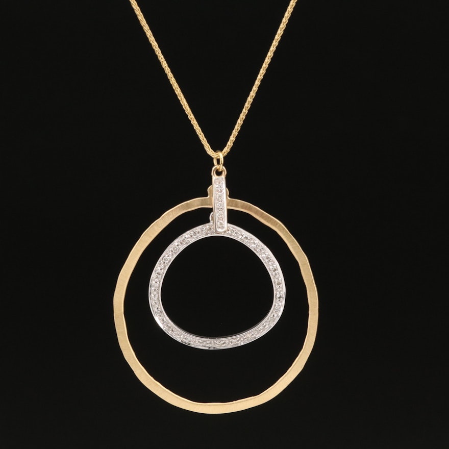 14K Diamond Concentric Pendant Necklace