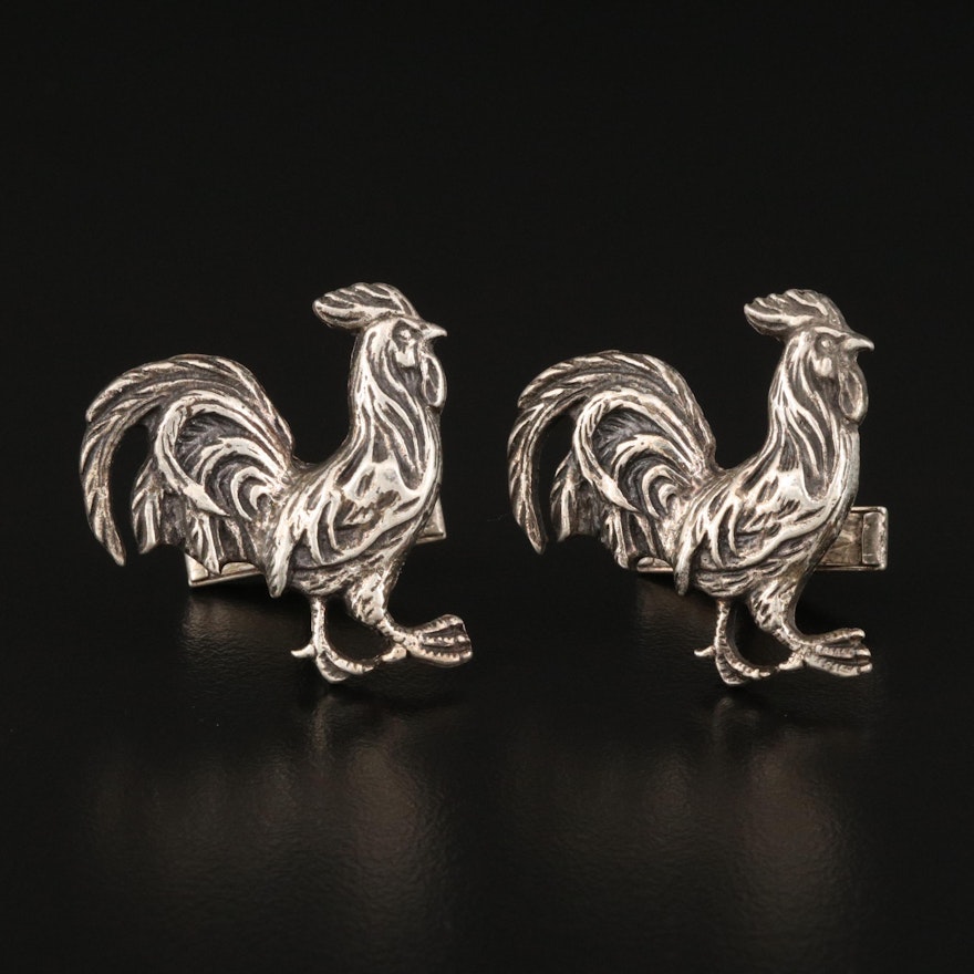 Sterling Silver Rooster Cufflinks