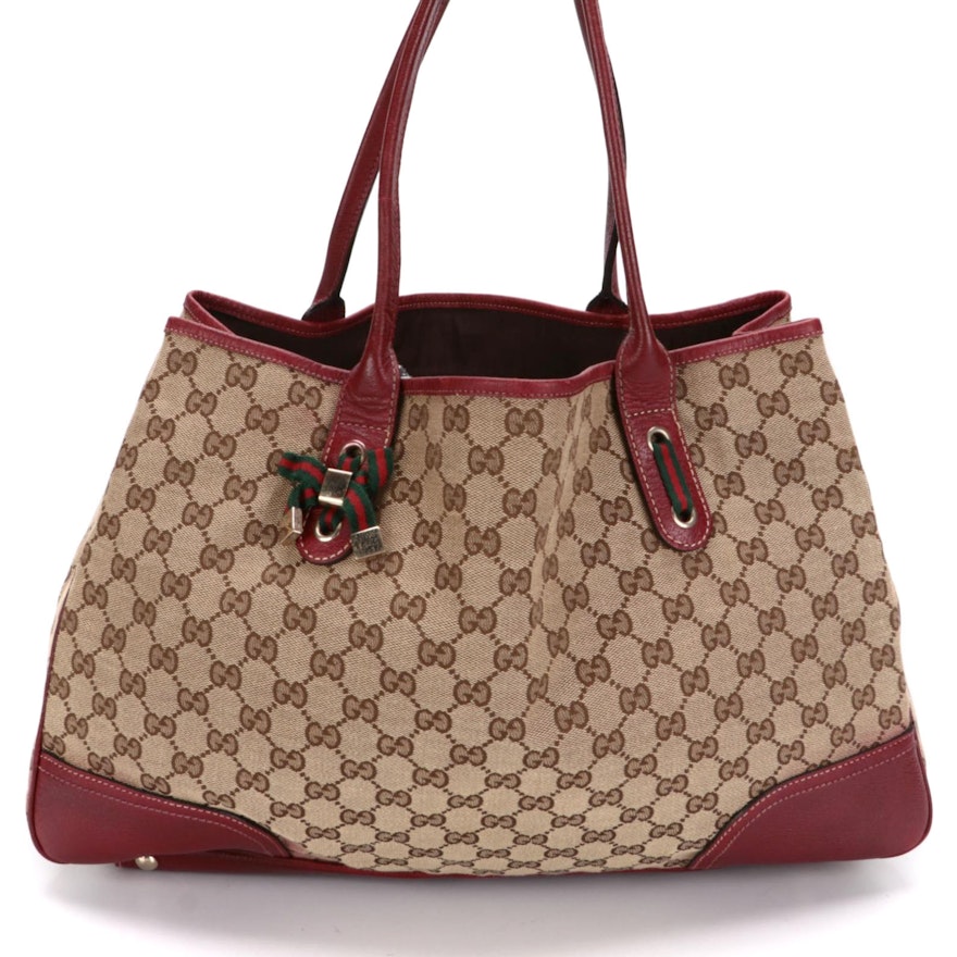 Gucci Princy Tote in GG Canvas with Red Leather Trim