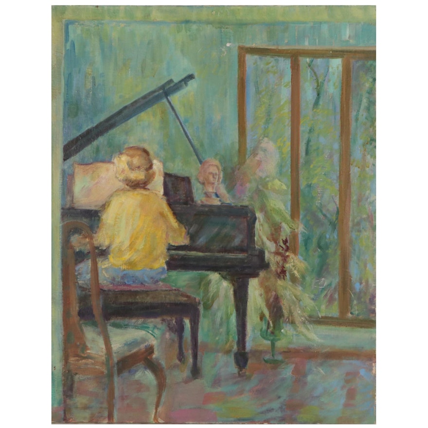 Oil Painting of a Pianist, Mid-Late 20th Century