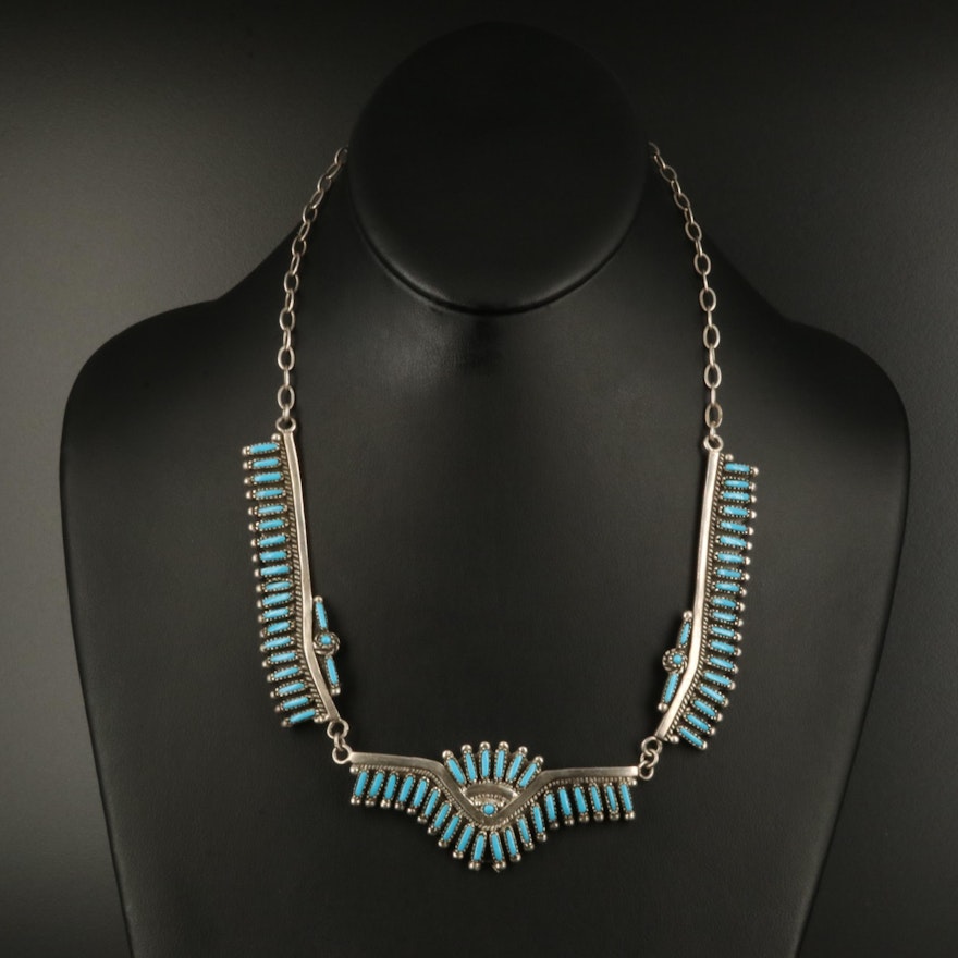 Southwestern Style Sterling Turquoise Needle Point Necklace