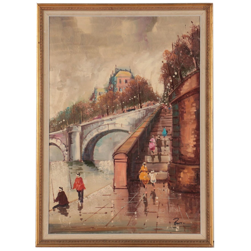 Paris Street Scene Oil Painting, Mid to Late 20th Century