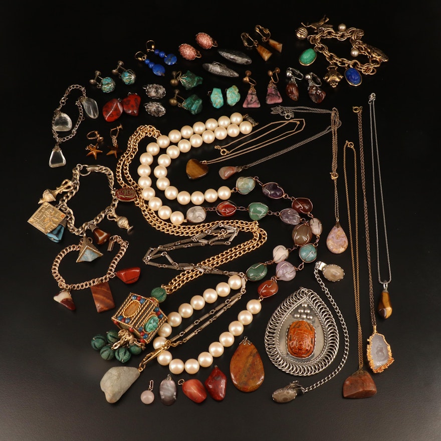 Gemstone Jewelry Including Amethyst, Faience and Jasper