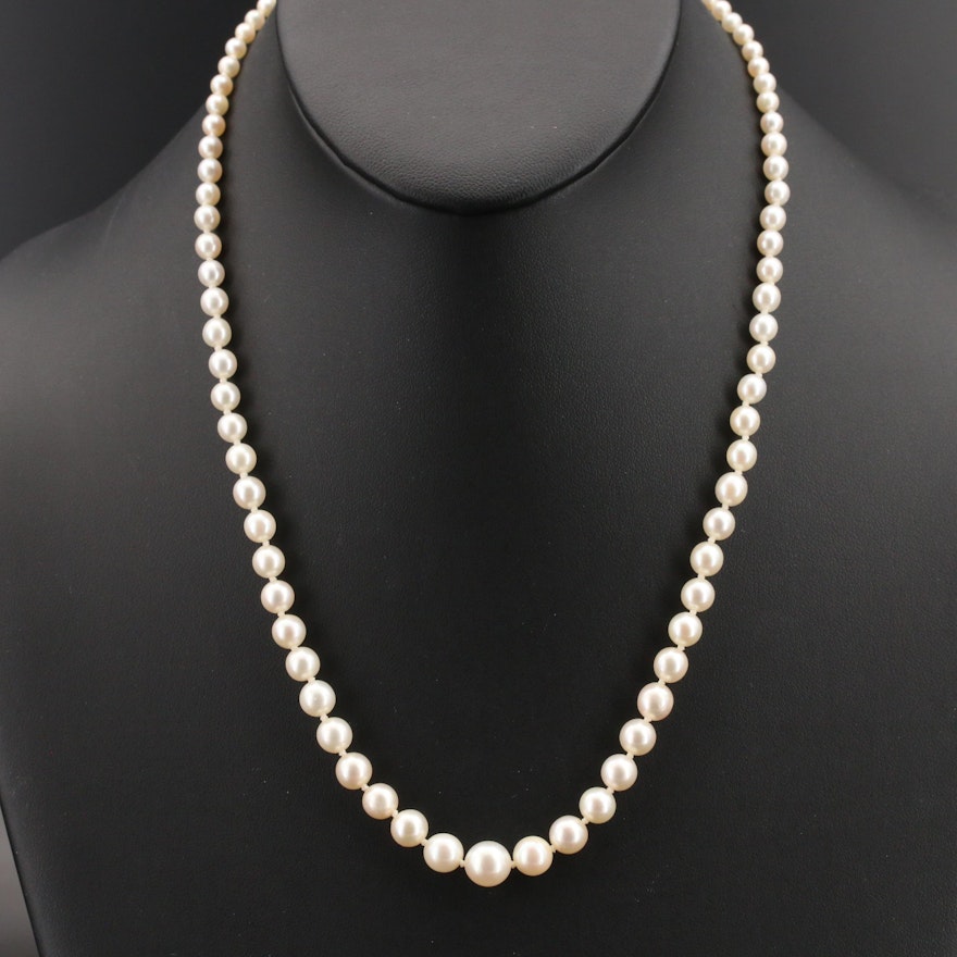 Vintage Graduated Pearl Necklace with 10K Diamond Clasp