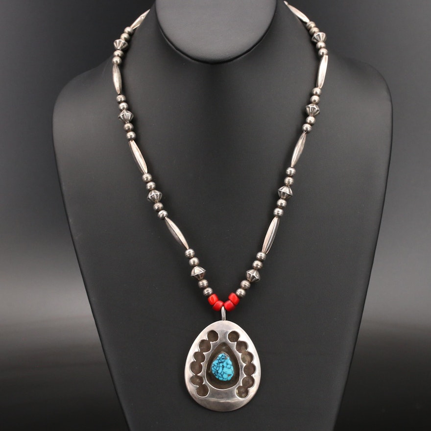 Southwestern Sterling Turquoise and Gemstone Necklace