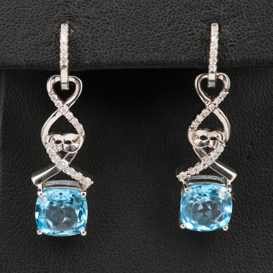 Sterling Diamond and Topaz Huggie Earrings with Removable Enhancers