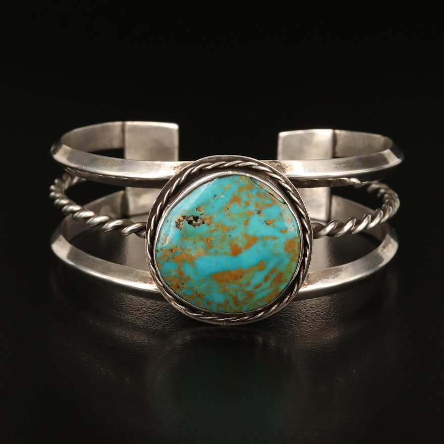 Southwestern Style Sterling Silver Turquoise Cuff