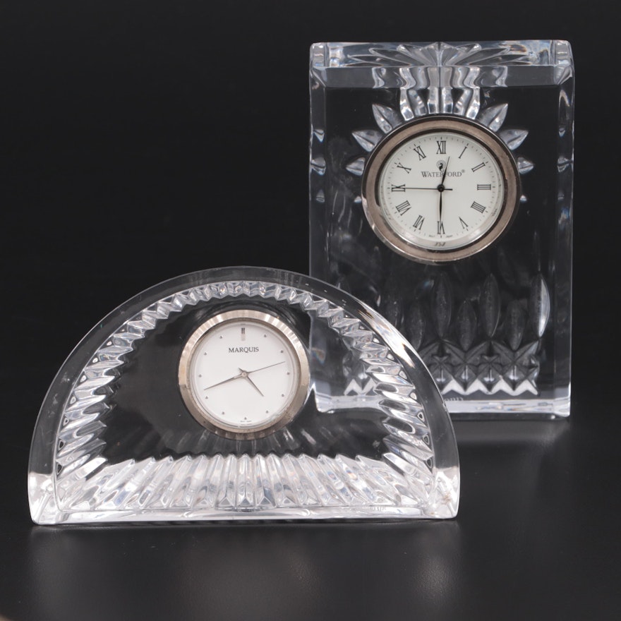 Marquis by Waterford Crescent and Waterford Lismore Crystal Decorative Clocks