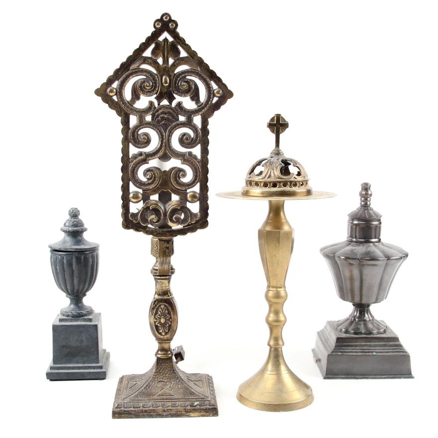 Indian Brass Votive Holder with Brass Screen Lamp and Finial Metal Table Decor