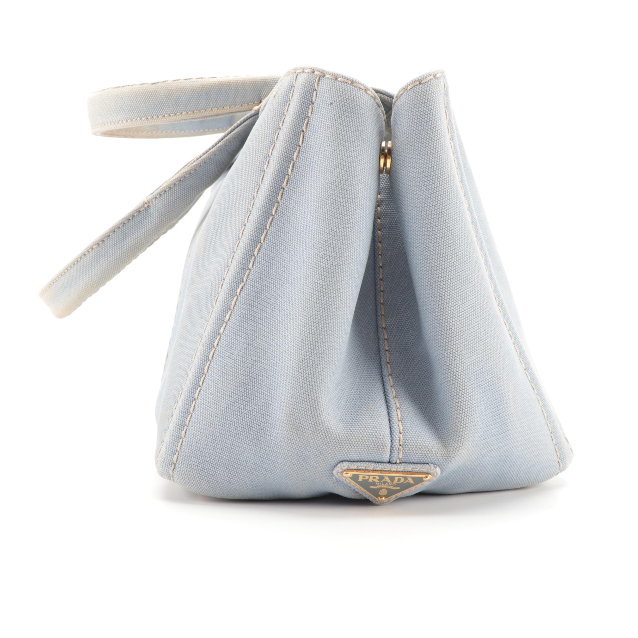 Prada Canapa Logo Garde Canvas Tote in Light Blue