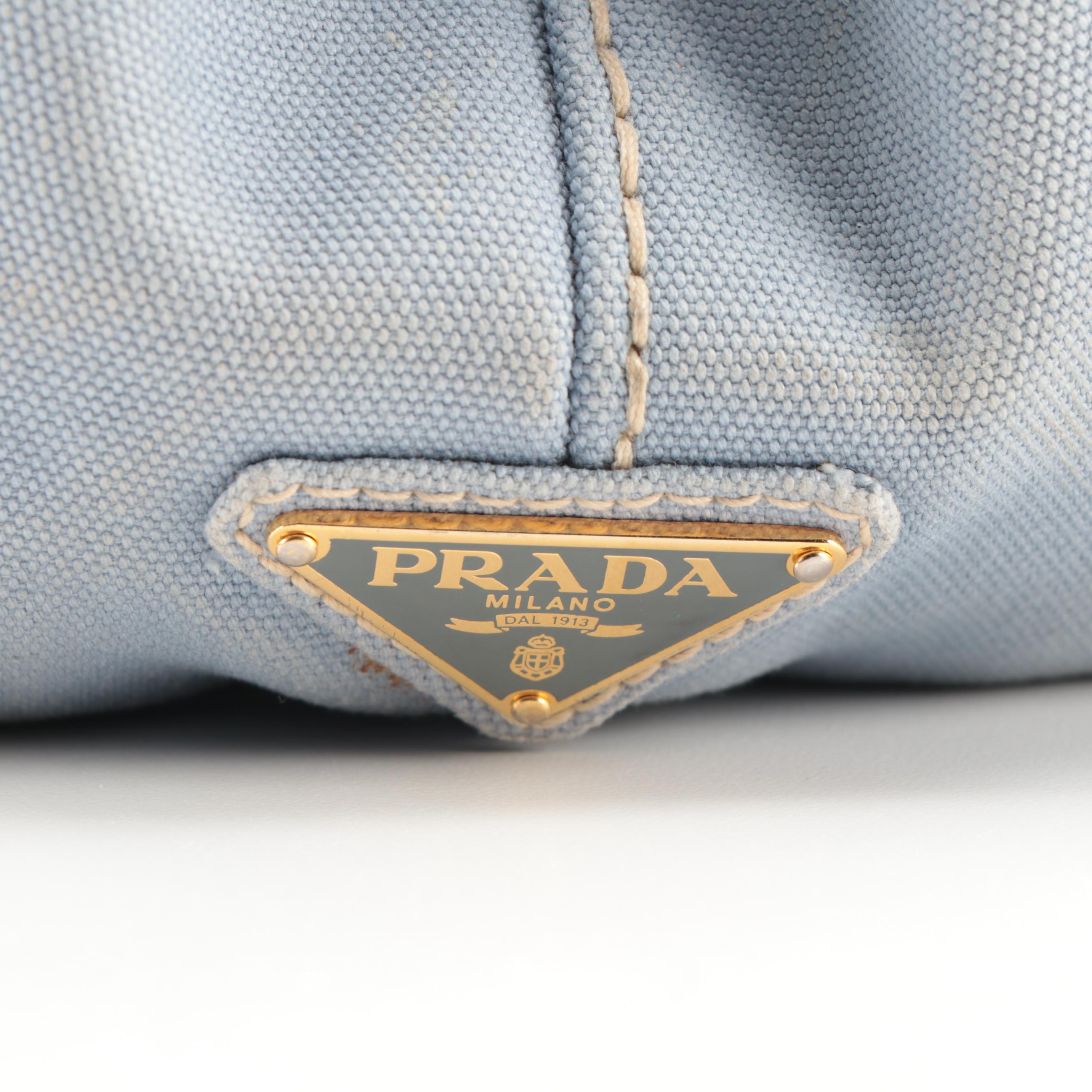 Prada Canapa Logo Garde Canvas Tote in Light Blue