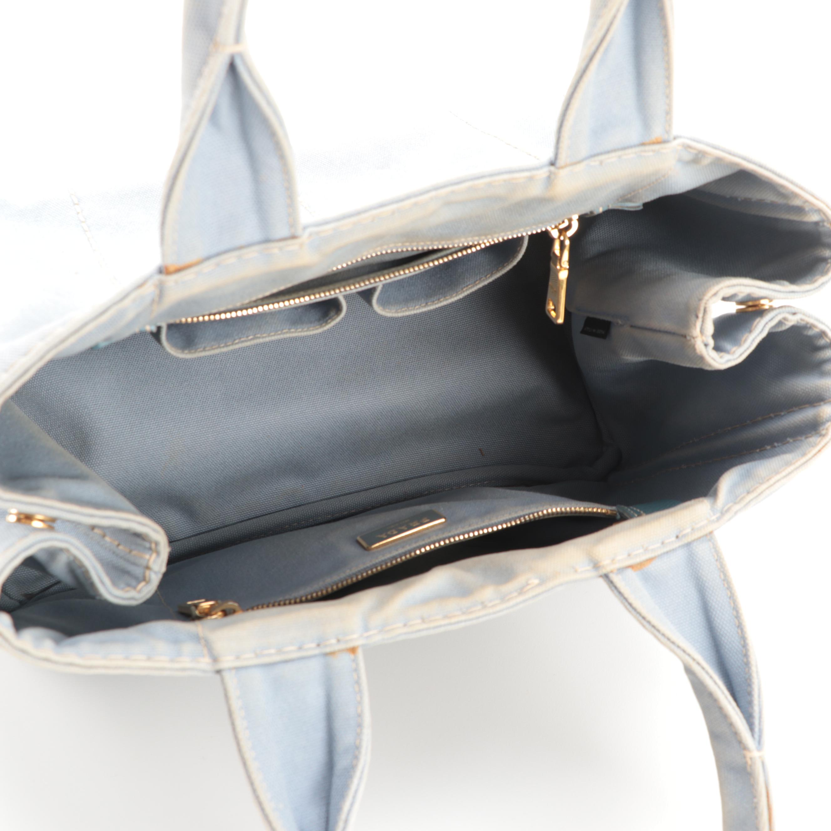 Prada Canapa Logo Garde Canvas Tote in Light Blue