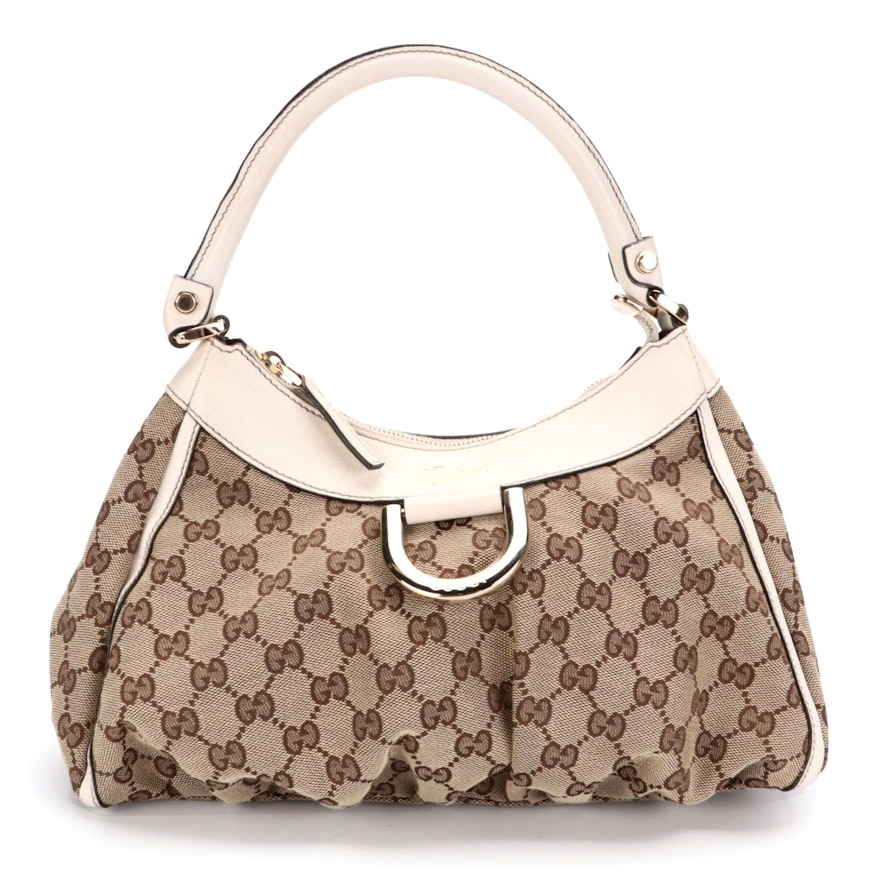 Gucci Abbey D-Ring Hobo in GG Canvas and Off-White Leather