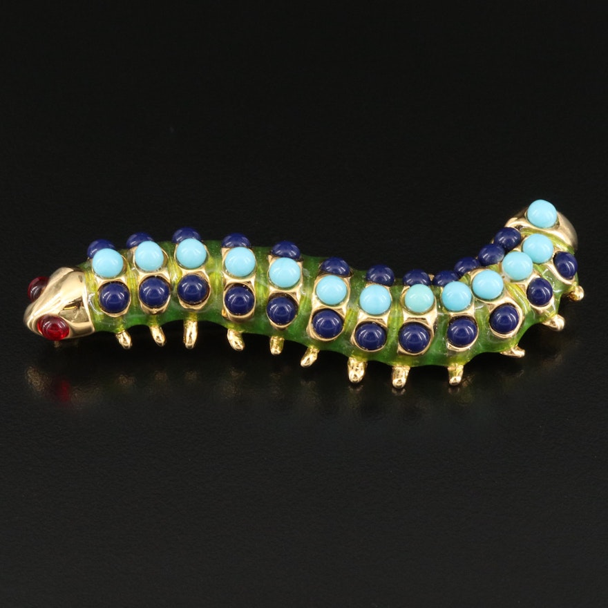 K.J.L. by Kenneth Jay Lane Glass and Enamel Caterpillar Brooch