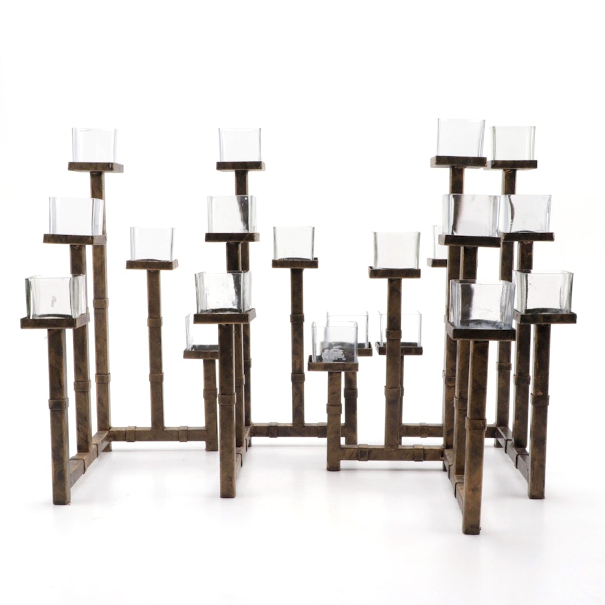 Minimalist Tiered Bronzed Metal and Glass Votive Candle Holders