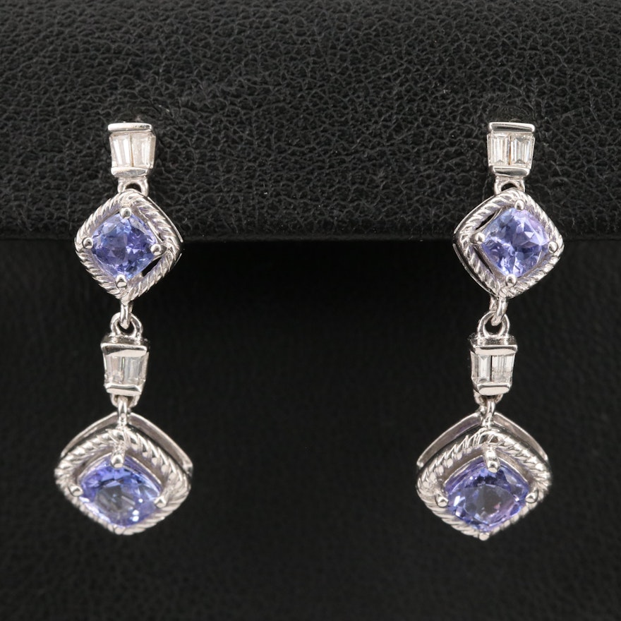 Sterling Silver Tanzanite and Diamond Drop Earrings