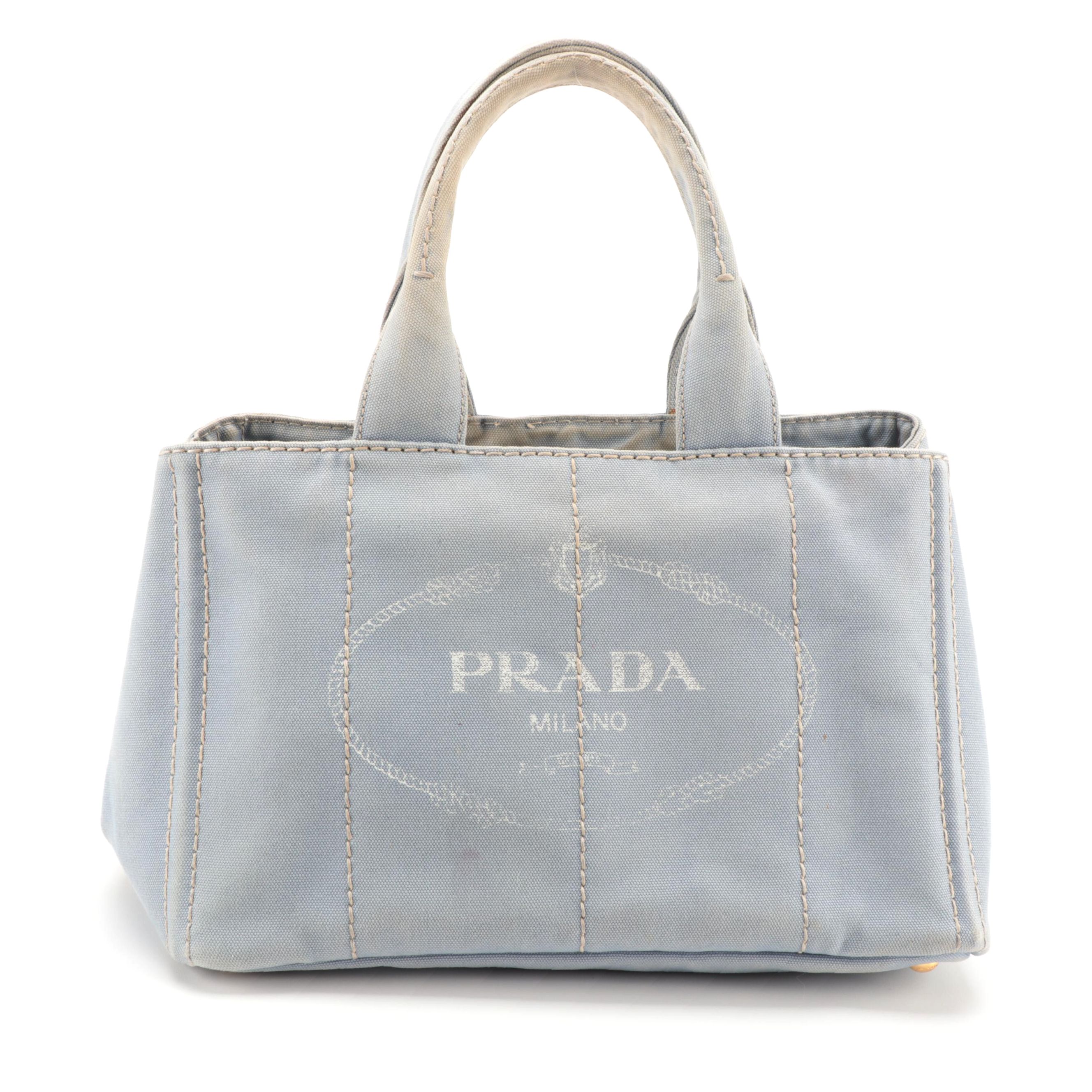 Prada Canapa Logo Garde Canvas Tote in Light Blue