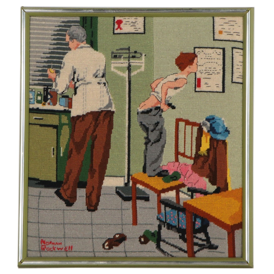 Needlepoint Embroidery Panel After Norman Rockwell "Before the Shot"