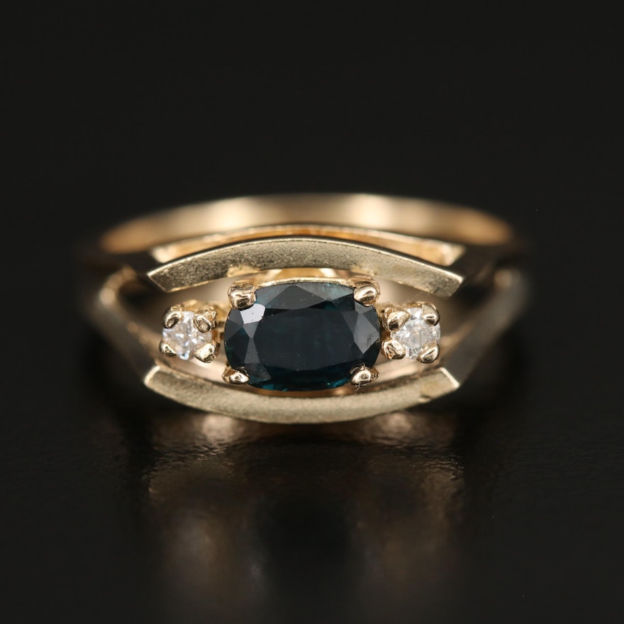 14K Sapphire and Diamond East-West Ring