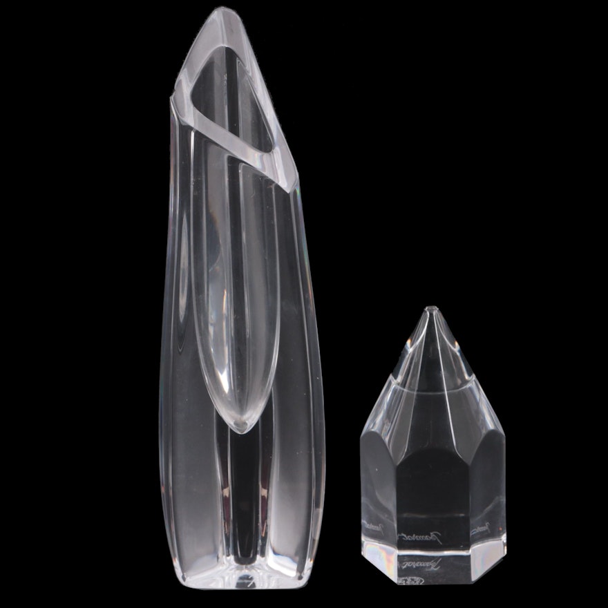 Baccarat "Rose" Crystal Bud Vase and Pencil Form Paperweight