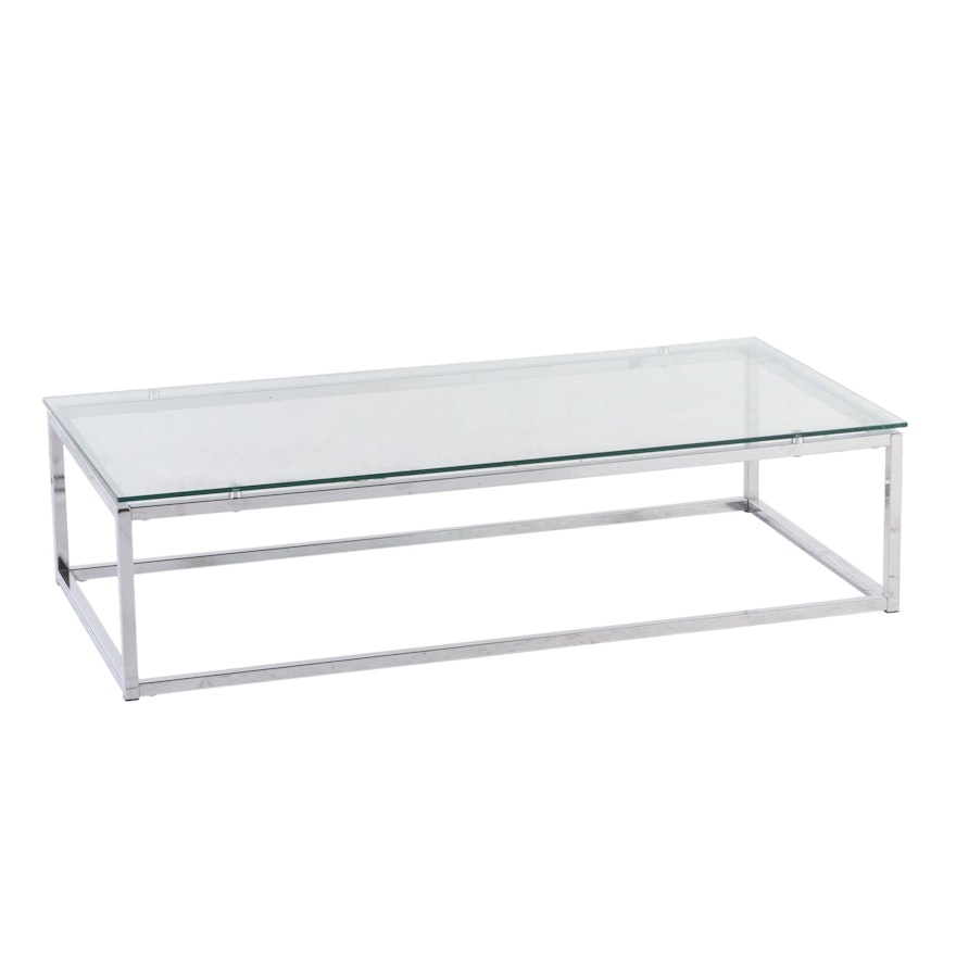 Modernist Style Chrome and Glass Top Coffee Table