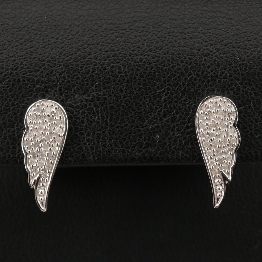 Sterling Silver Diamond Angel Wing Earrings