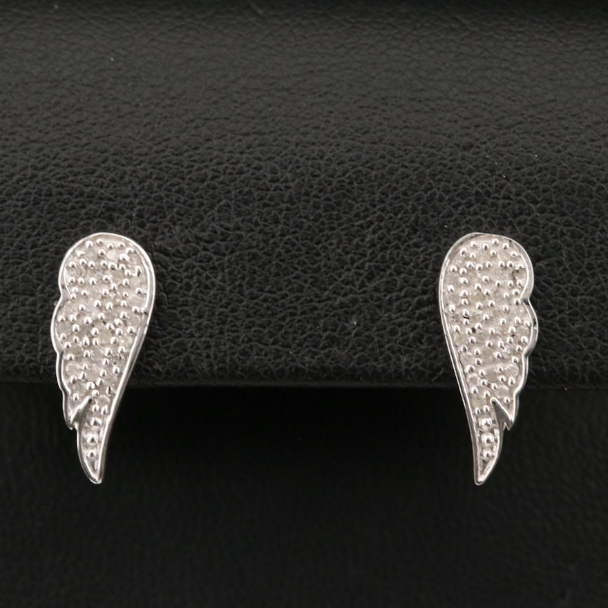 Sterling Silver Diamond Angel Wing Earrings