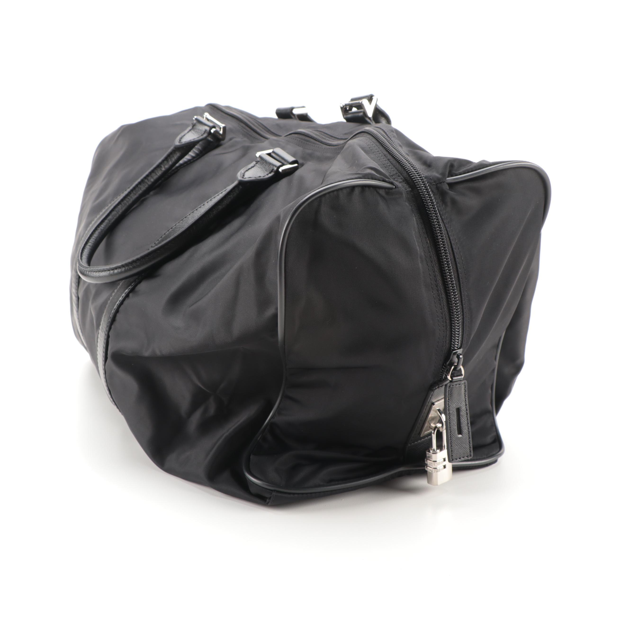 Prada Weekender Bag in Black Tessuto Nylon and Saffiano Leather