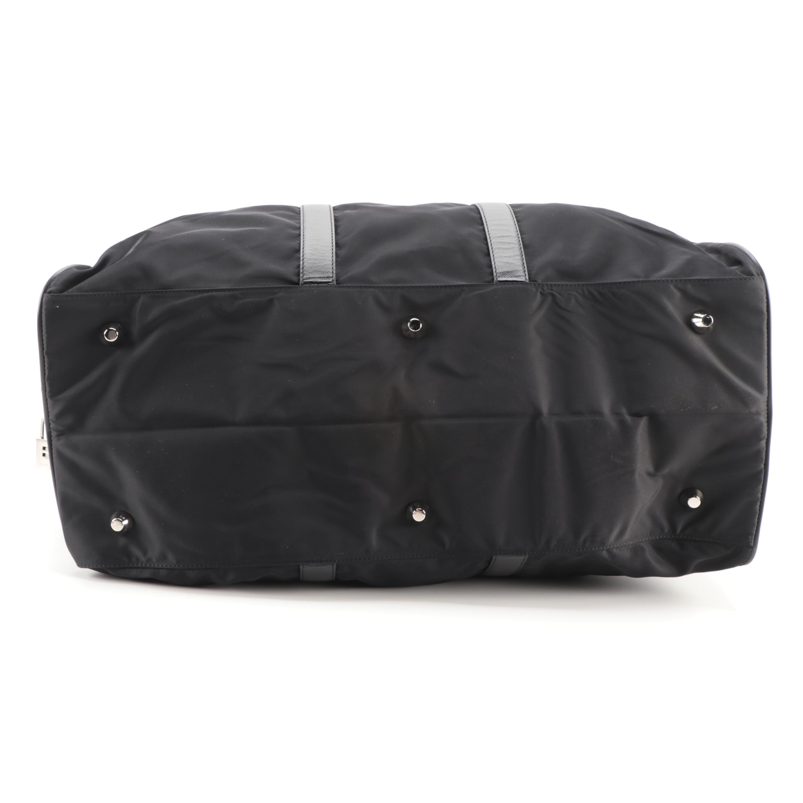 Prada Weekender Bag in Black Tessuto Nylon and Saffiano Leather