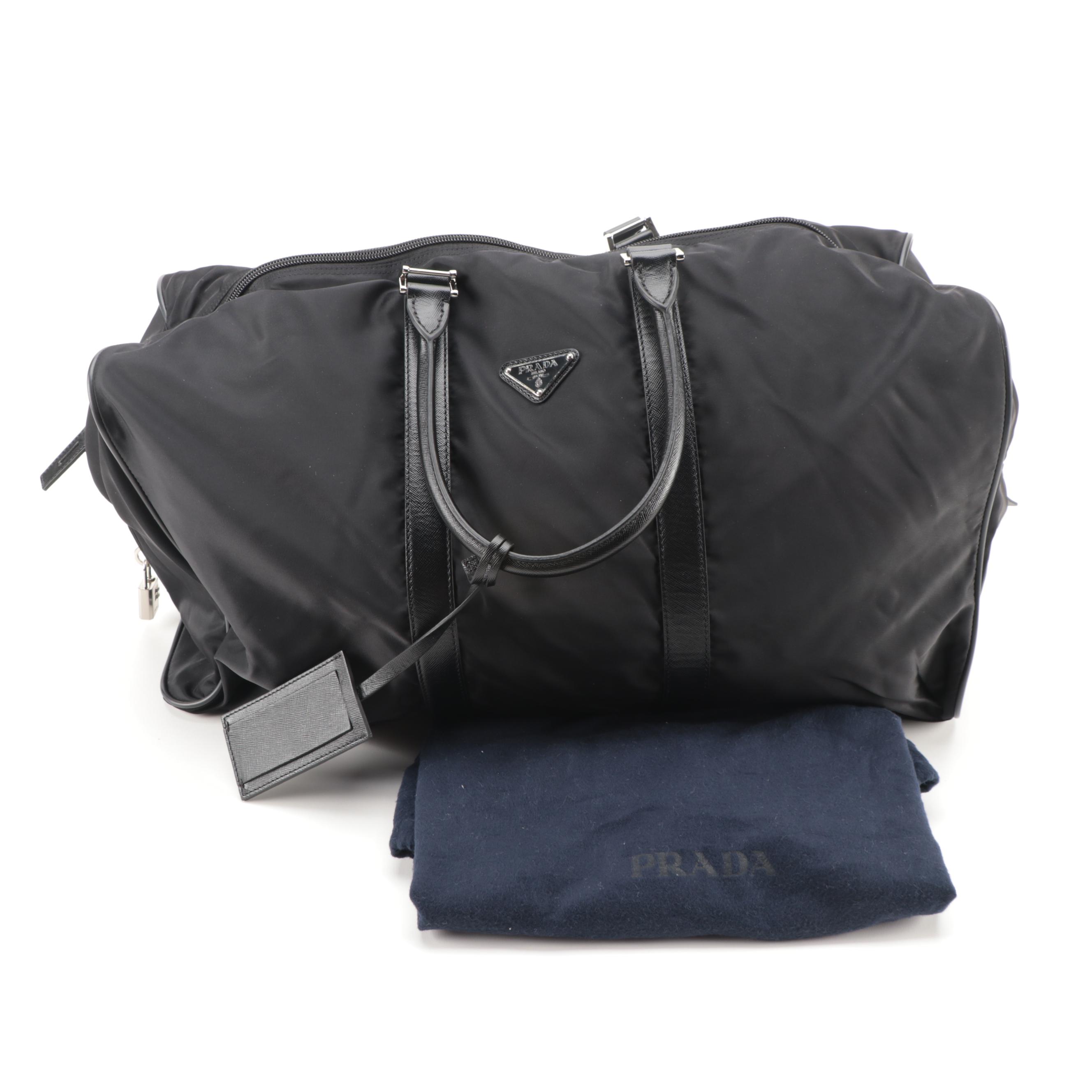 Prada Weekender Bag in Black Tessuto Nylon and Saffiano Leather