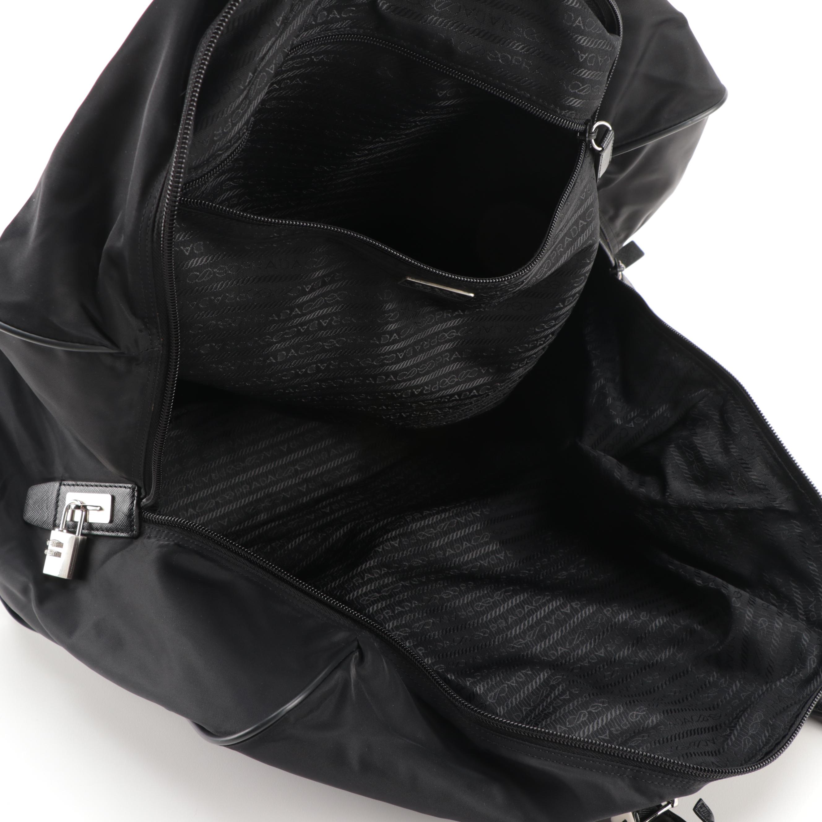 Prada Weekender Bag in Black Tessuto Nylon and Saffiano Leather
