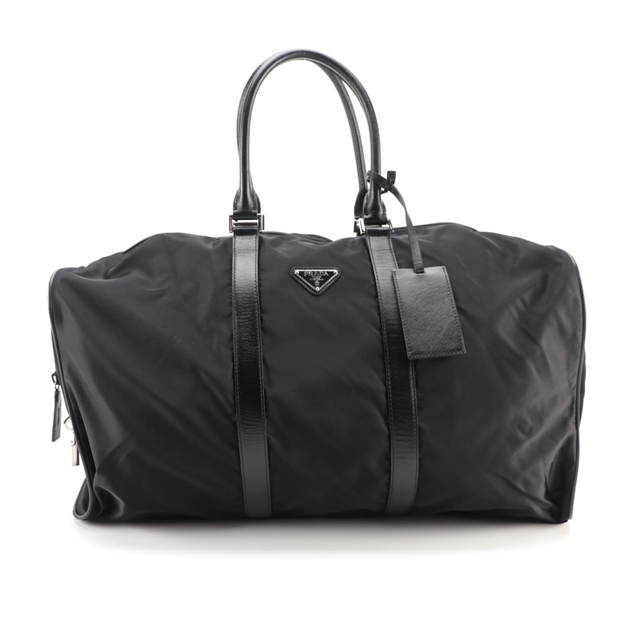 Prada Weekender Bag in Black Tessuto Nylon and Saffiano Leather