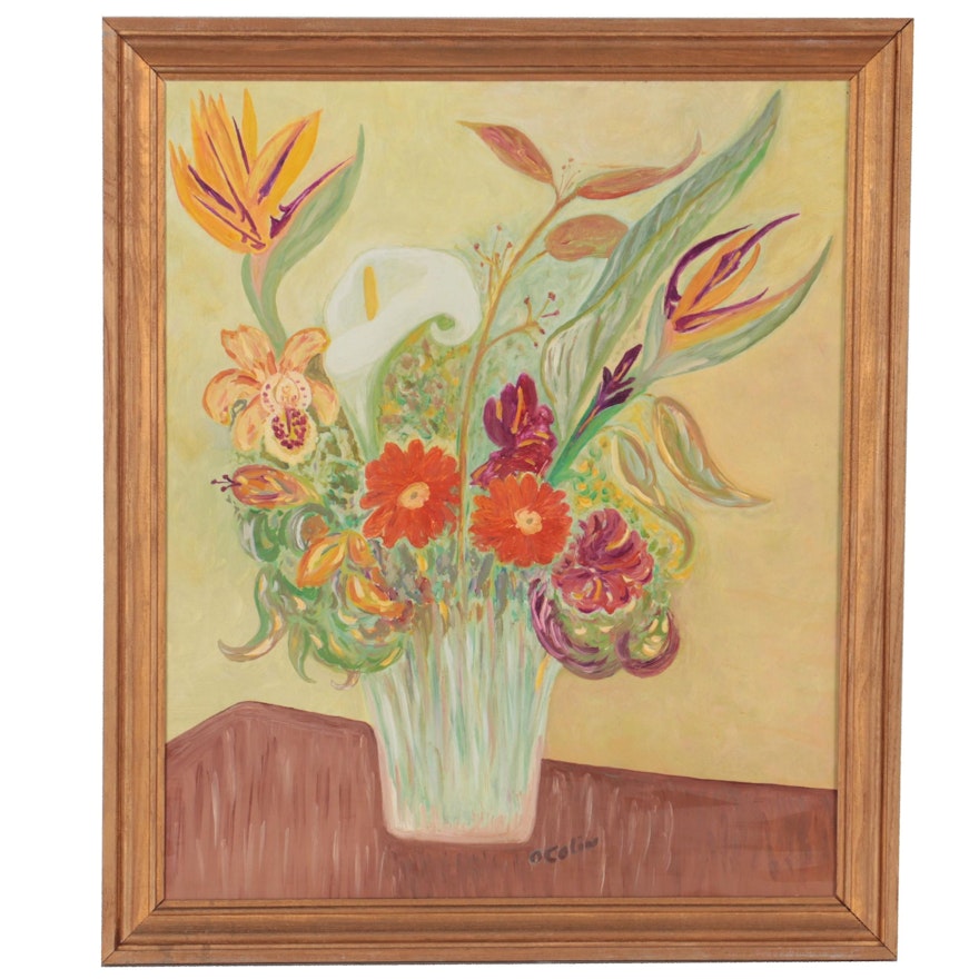 Floral Still Life Oil Painting, Late 20th Century