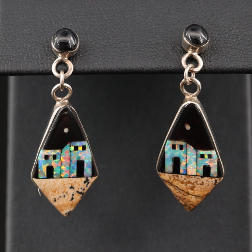 Southwestern Style Sterling Silver Earrings with Gemstone Inlay