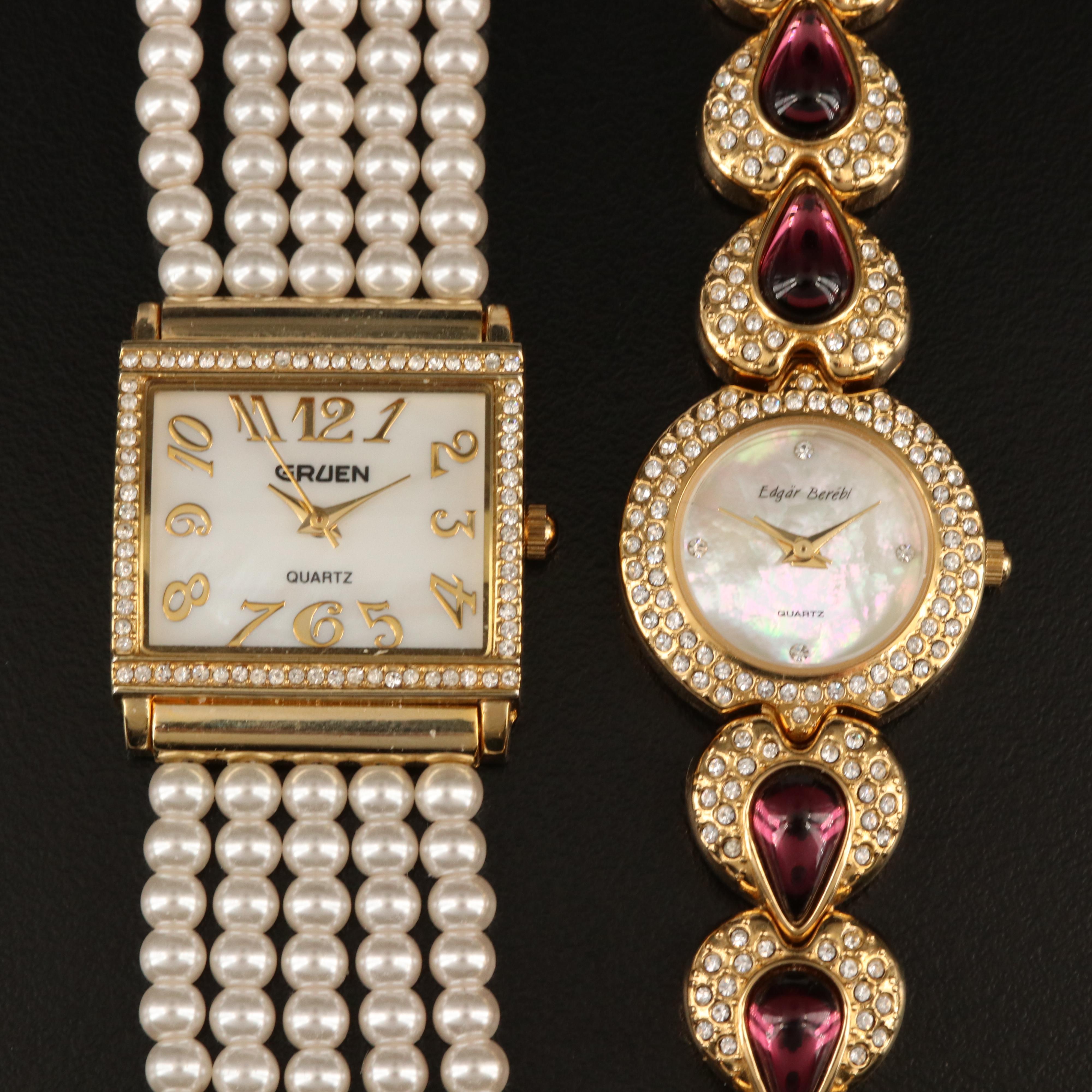 Fashion Mother of Pearl Dial and Faux Gemstone Watches