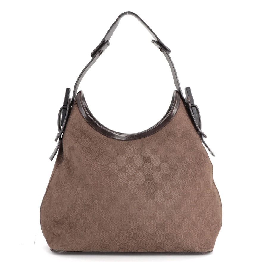 Gucci GG Brown Canvas and Brown Leather Hobo Bag