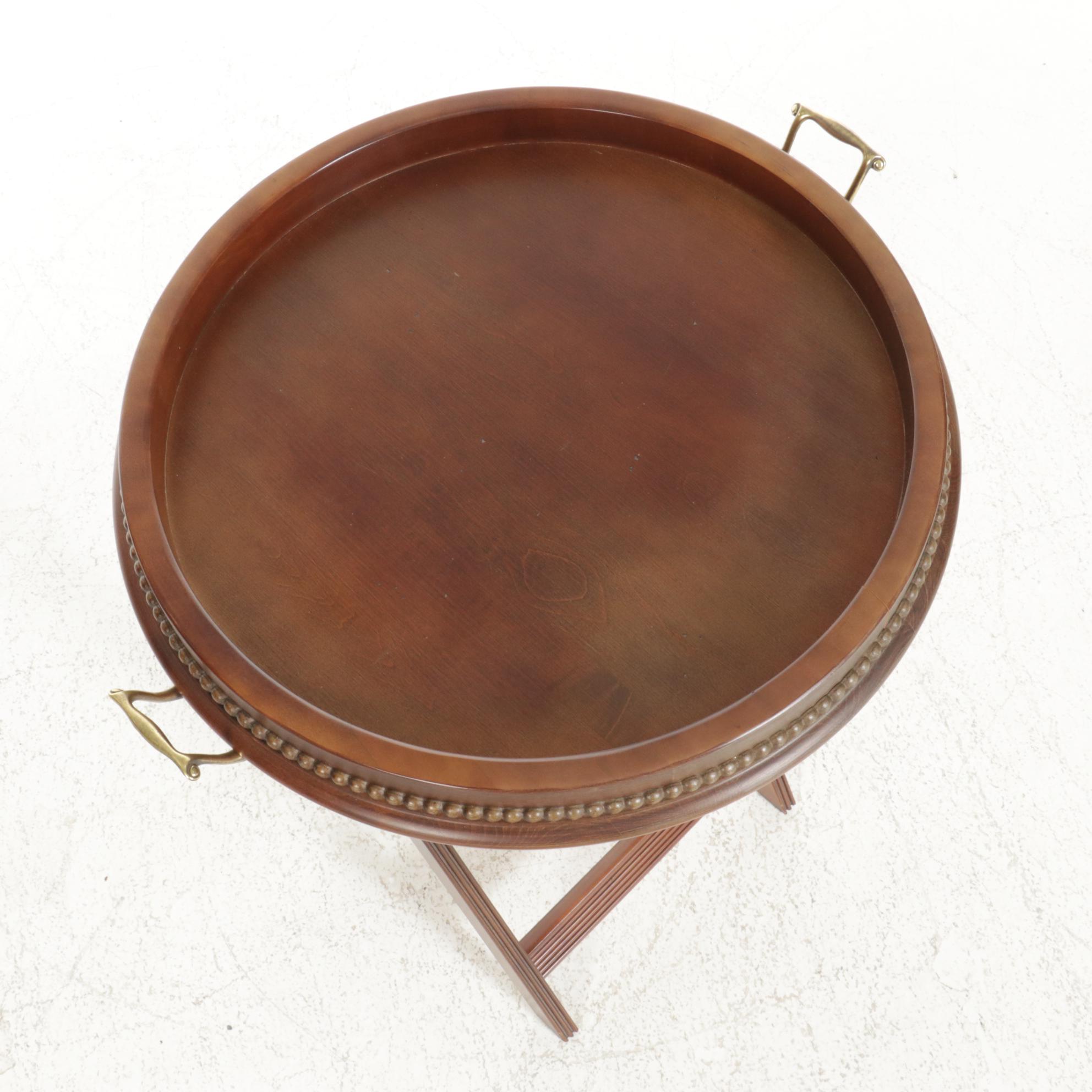 Ethan Allen Round Tray Table with Folding Stand