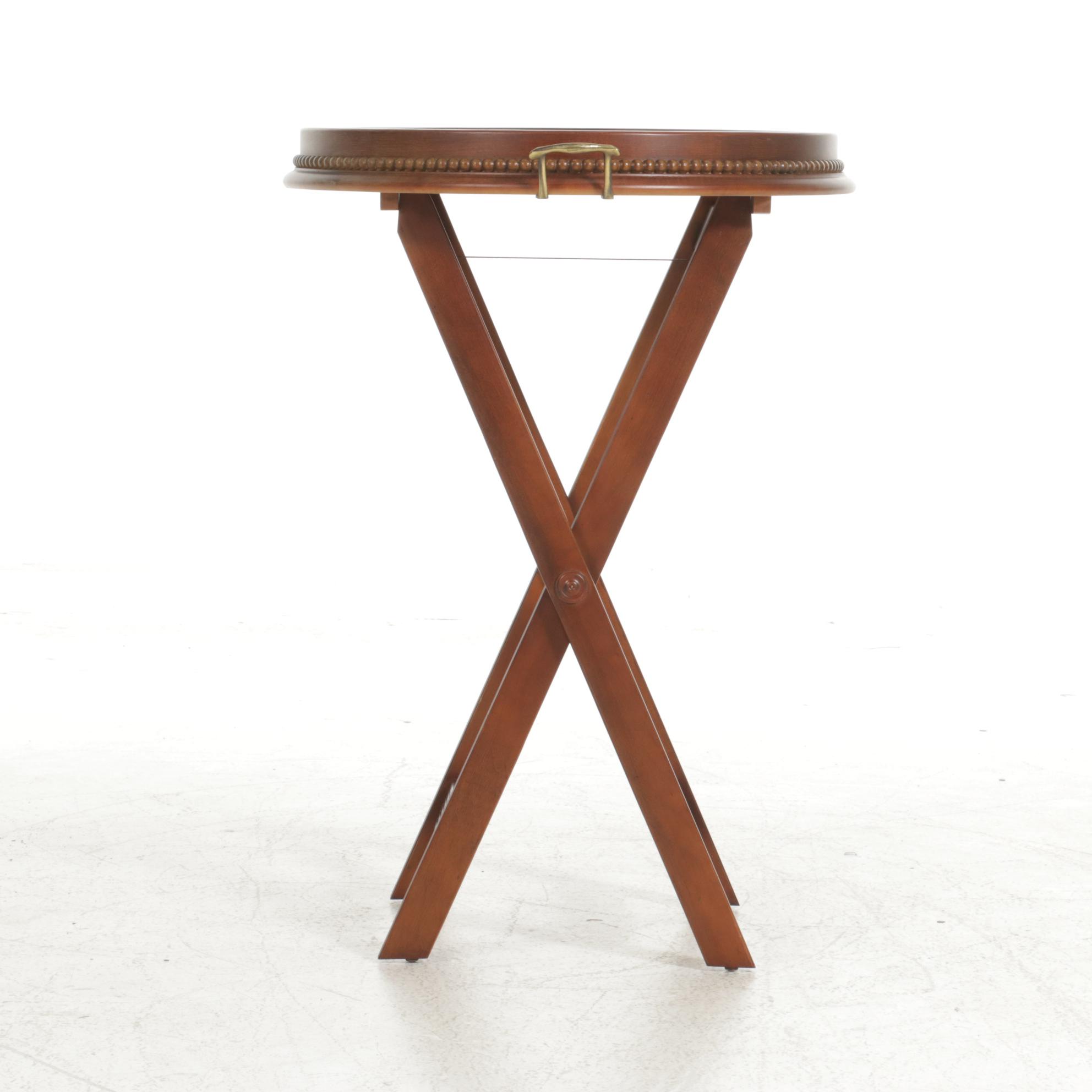 Ethan Allen Round Tray Table with Folding Stand