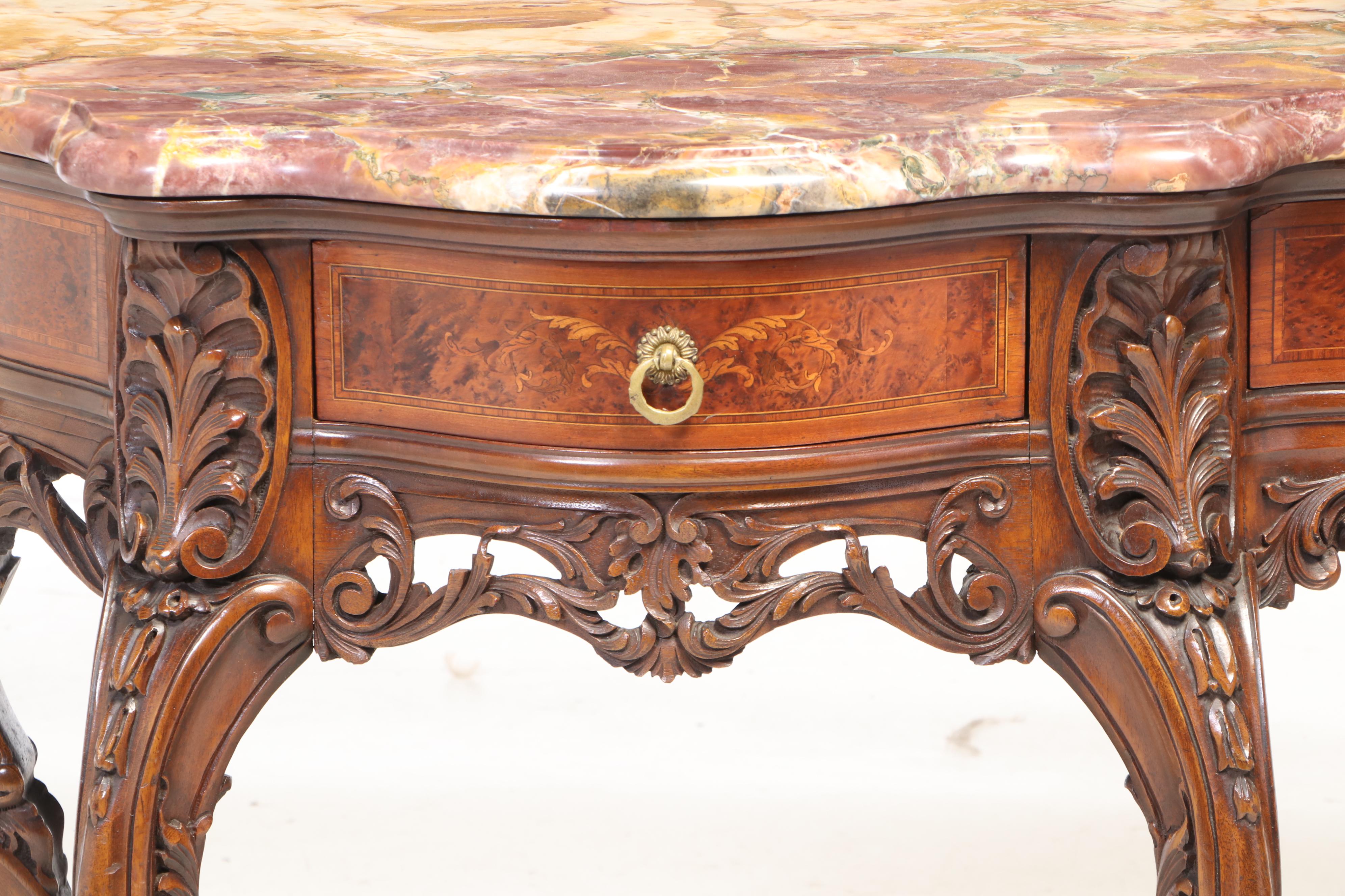Rococo Style Carved Walnut Sideboard with Rouge Marble Top, Mid-20th ...