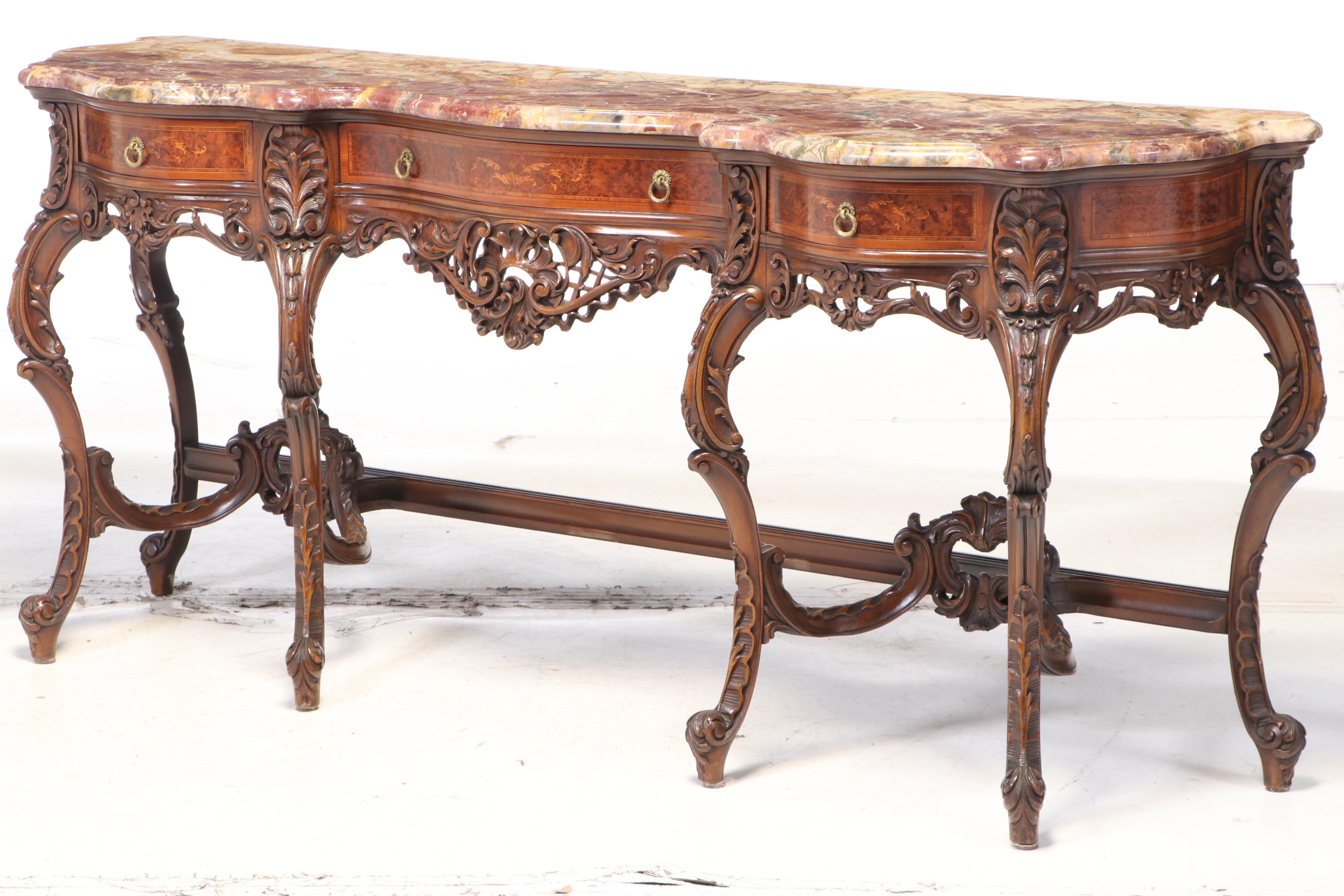 Rococo Style Carved Walnut Sideboard with Rouge Marble Top, Mid-20th ...