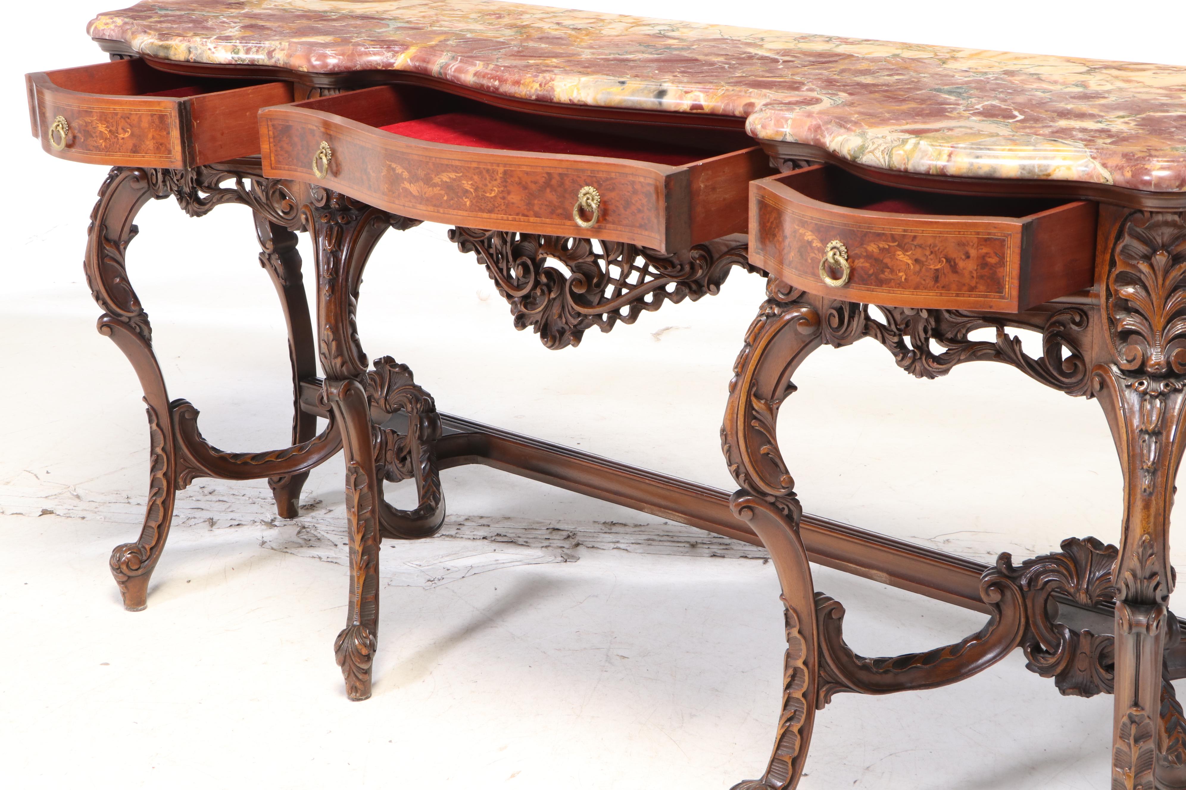 Rococo Style Carved Walnut Sideboard with Rouge Marble Top, Mid-20th ...
